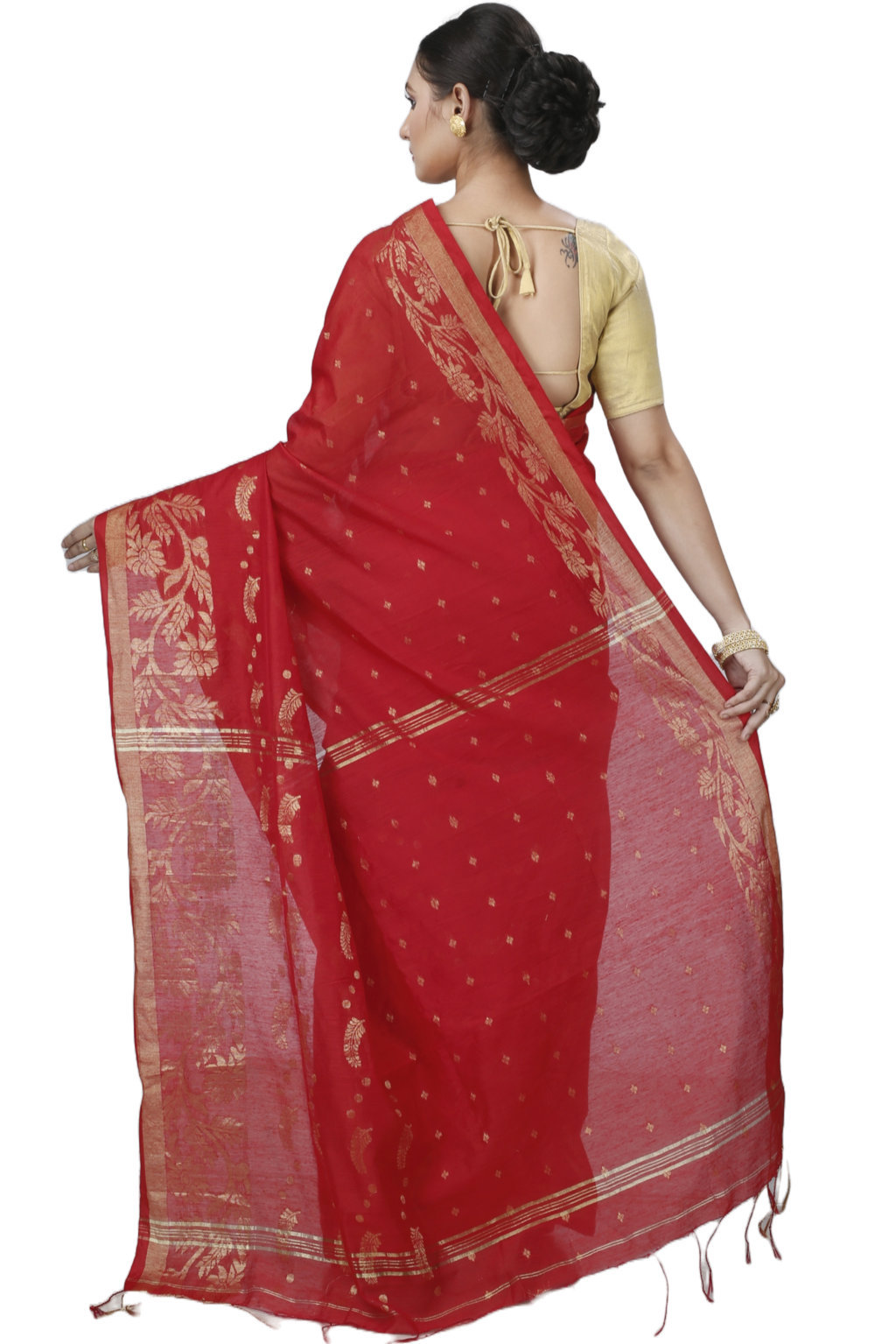 Red Blended Cotton Turik Hand Loom Saree (1248)